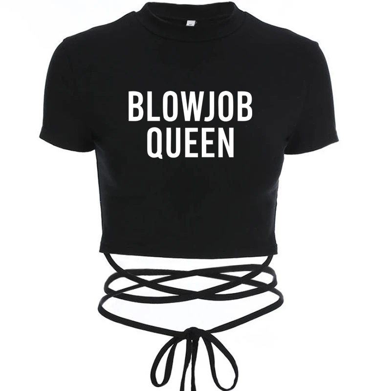 QUEEN Letters Crop Bandage Tee Tops Summer Women Black Short Fashion Girls Sexy TShirt Casual Short Sleeve Female Shirt Harajuku