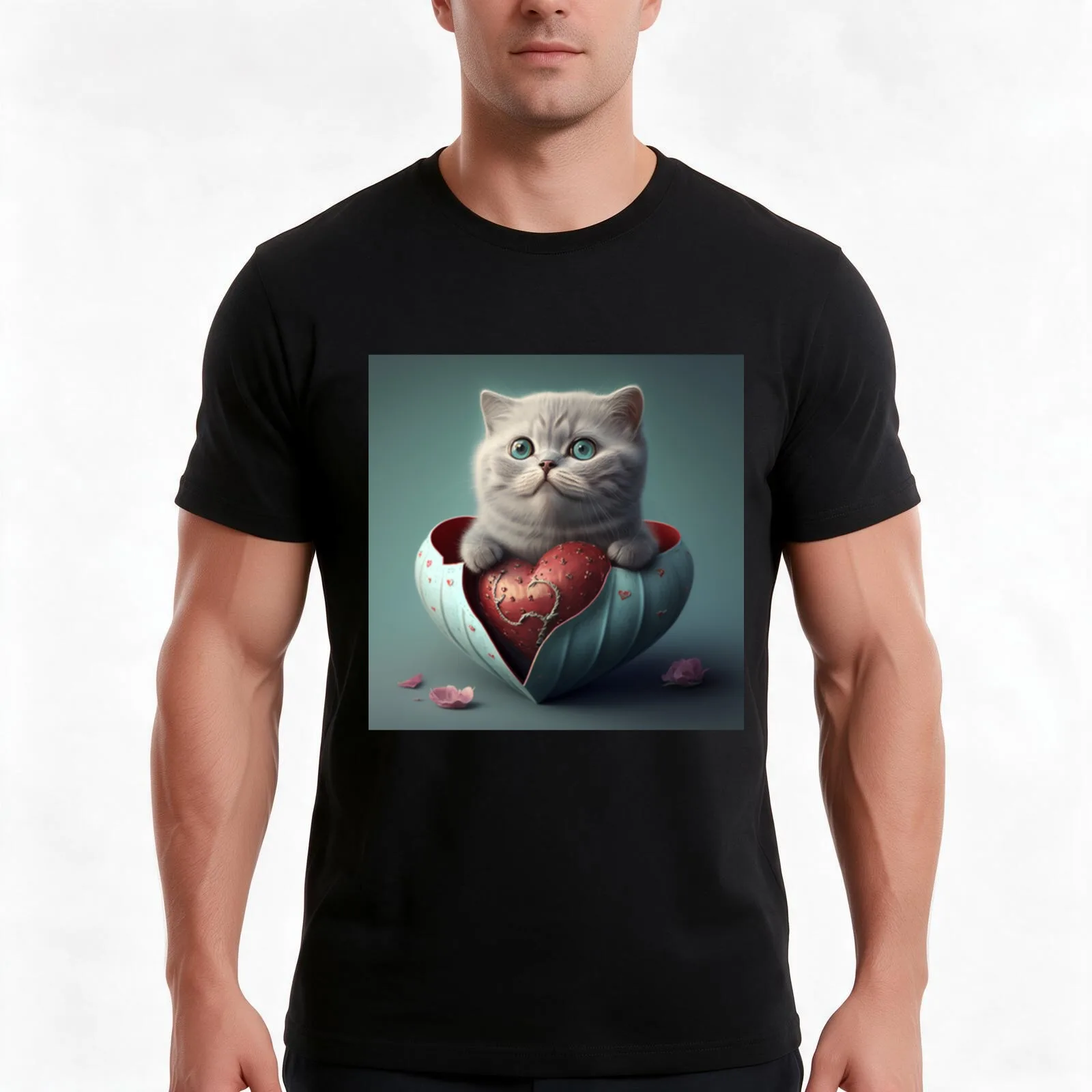 Heartwarming Valentine's Cat T-Shirt, Summer Casual Cotton Tee, Oversized Streetwear Tops, Vintage Graphic Print, 100% Cotton