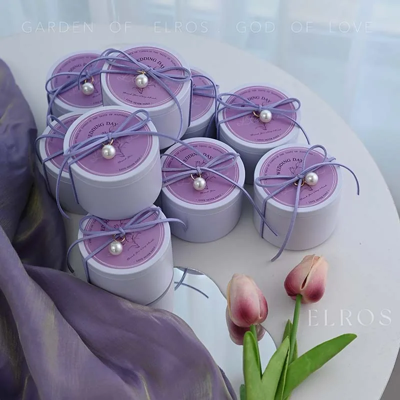 

10/20/30Pcs Purple Wedding Gift Box Circular Iron Candy Packaging Baby Shower Party Favor Supplies Wholesale