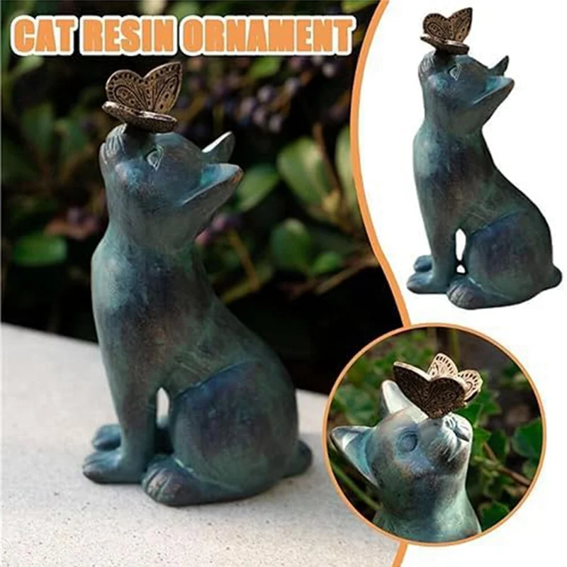 

Cat And Butterfly Curiosity Garden Statue Curiosity Cat Butterfly Garden Statue Decor Cat Sculpture Animal Figurines, Durable