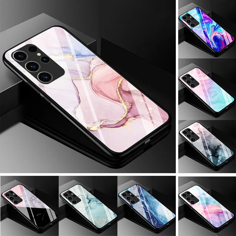 Marble Tempered Glass Phone Case For Samsung Galaxy S23 Ultra 5G Case Fashion Glass Back Cover for Samsung S23 Plus / S23 Ultra