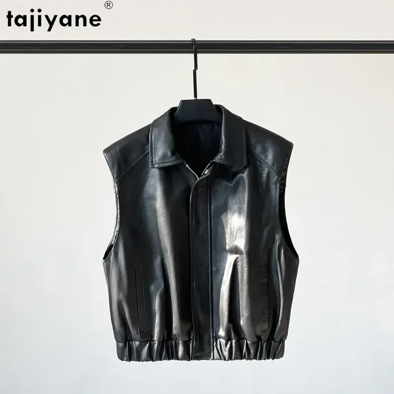 Tajeyane-Chaqueta sin mangas de piel de oveja auténtica para mujer, Chaleco Corto, novedad