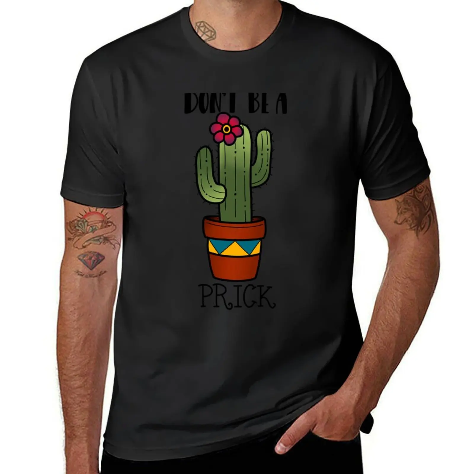 Cactus - don’t be a prick - Traditional Tattoo flash T-Shirt graphics anime plain black t shirts men