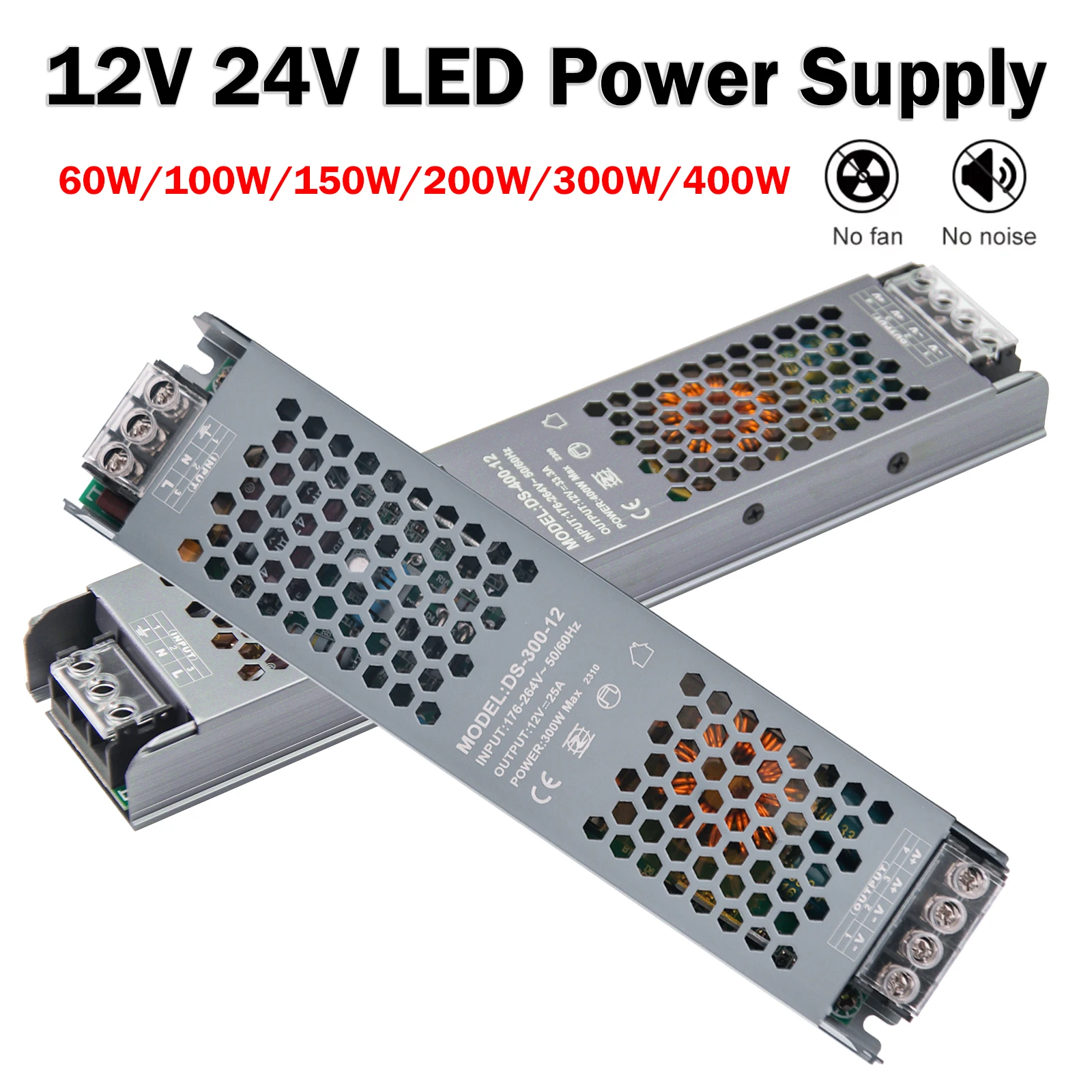 12V 24V Power Supply for LED Strip 60W 100W 150W 200W 300W 400W LED Driver Power Adapter AC176-264V Mute Lighting Transformers