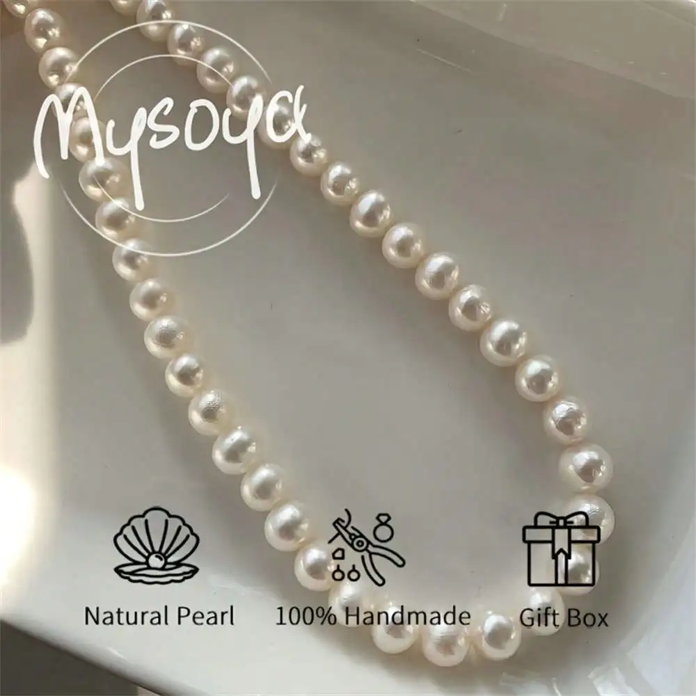 

MYSOYA White Freshwater Pearl Necklace 7-8mm Pearls Gift Box Gift for Her Wedding Jewelry Christmas Birthday New Year Gift