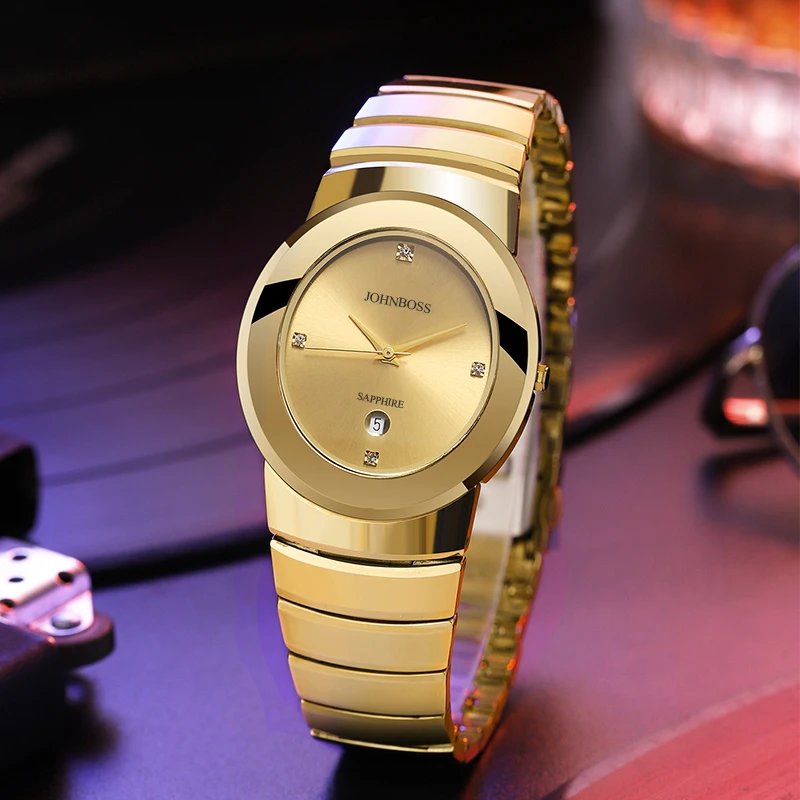 Johnsboss oval gold tungsten steel watch men's Swiss quartz movement, sapphire glass bar watch, business diamond