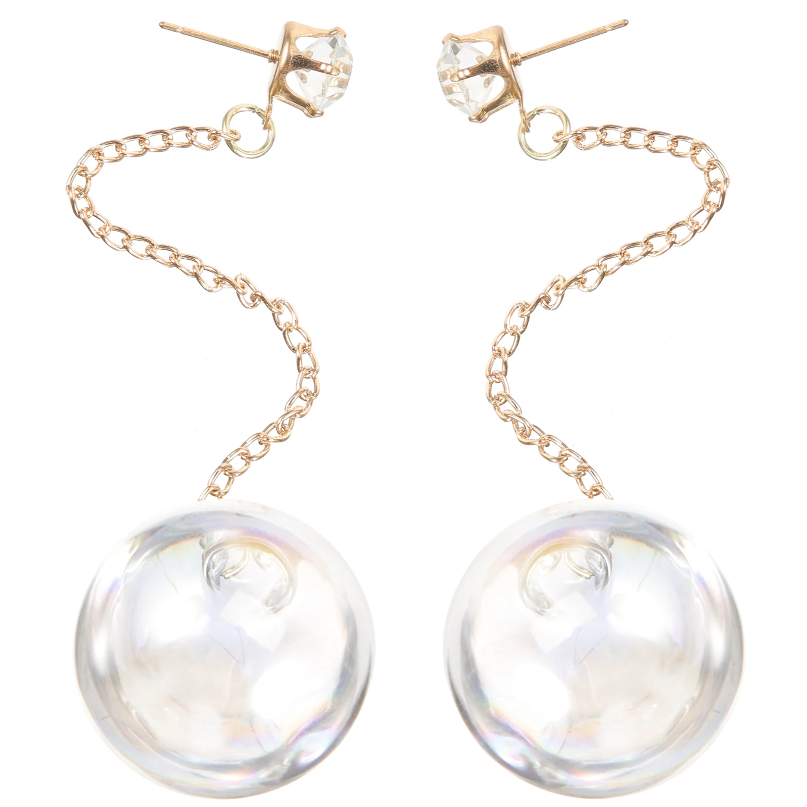 

Long Drop Glass Ball Earrings Metal Chain Lightweight Comfortable Sterling Silver Transparent Water Design Long for Women