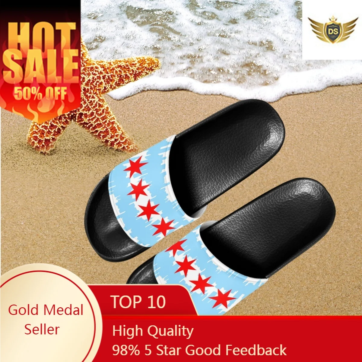 

Fashion Chicago Flag Design Summer Women's Slippers Breathable Comfortable Ladies Home Bathroom Slippers Flats Beach Slides