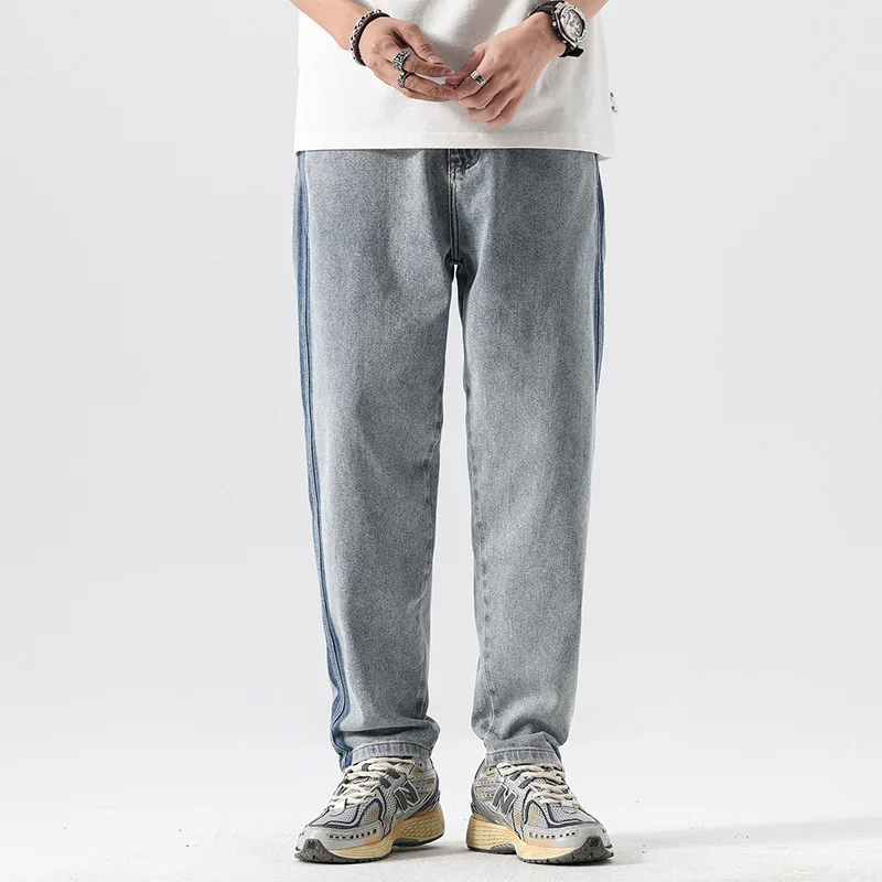 Contrast Vintage Washed Mens Jeans Loose Casual Pants American Streetwear Fashion Trend Boys Pants