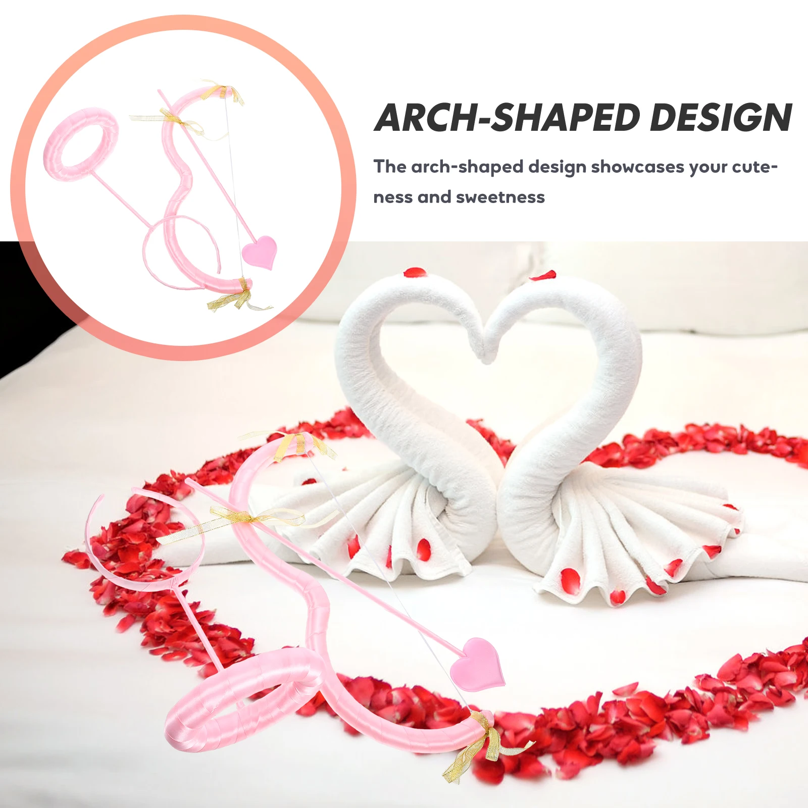 

Cupid Arrow Headband Heart Shaped Decorative Valentine Day Costume Cotton Bow Pink Set Photo Prop Cosplay Party Accessories