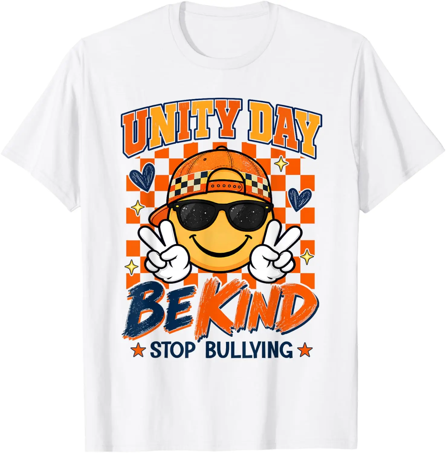 Boys Unity Day Smile Face Be Kind Stop Bullying Kids Orange T-Shirt Breathable, heavyweight pure cotton short-sleeve top—stylish, plus-size, and suitable for year-round wear with a sporty, casual vibe