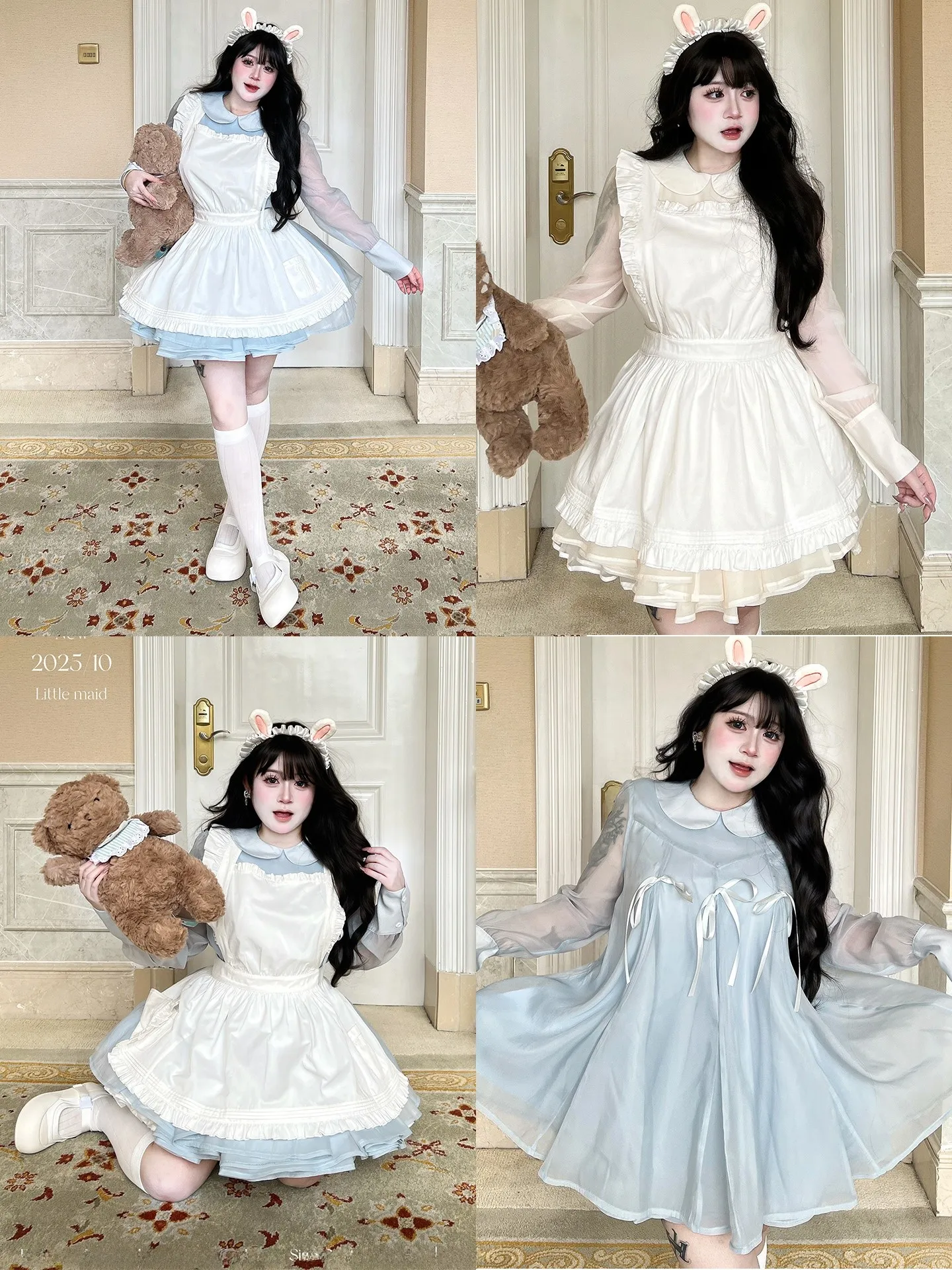 

Двухцветное платье-костюм горничной с длинными рукавами в японском стиле, большие размеры, для девочек, юбка-платье в стиле горничной с длинными рукавами, для сценических выступлений