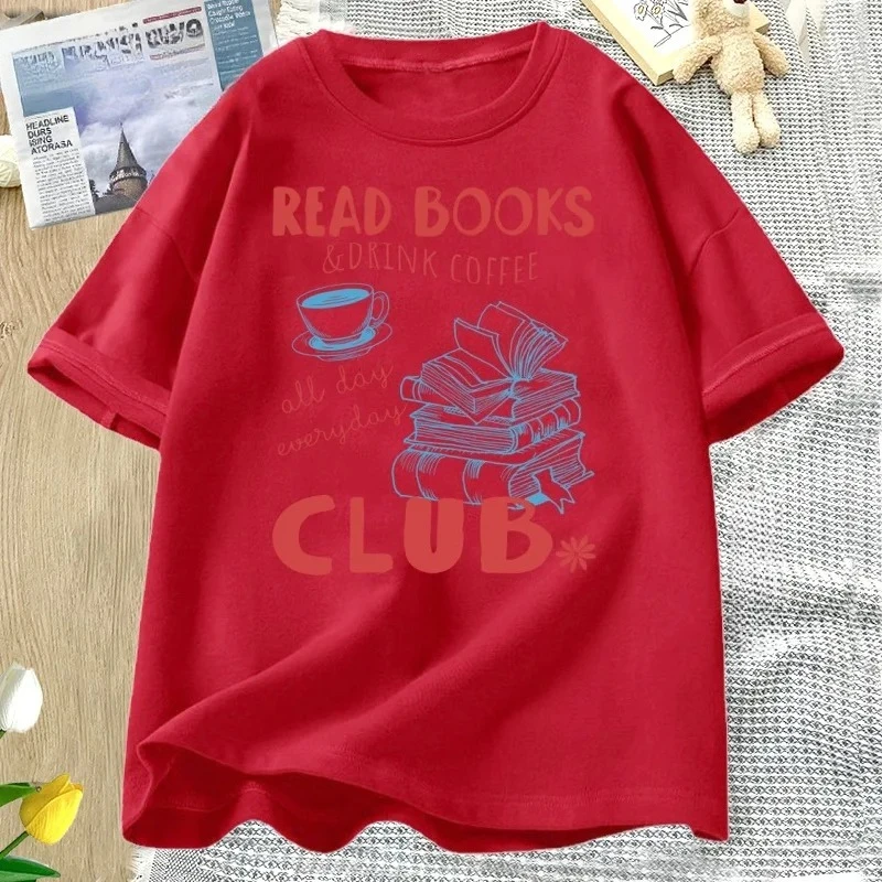 Reading Book and Coffee Club T-shirt Women Casual Short Sleeve Tshirt Clothing Vintage Bookish Tops Graphic Aesthetic Clothes