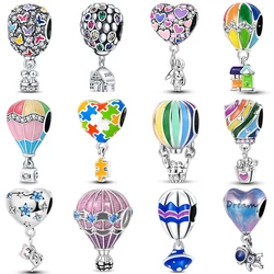Hot Air Balloon Series 925 Sterling Silver Rocket Colorful Cute Romantic Charms Beads 3mm DIY Fine Jewelry Making