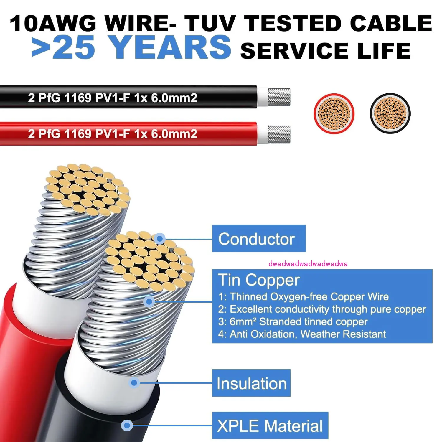 Solar Panel Extension Wire, Tinned Copper Solar Wiring Cables for Photovoltaic Solar System, Automotive RVs, Boats