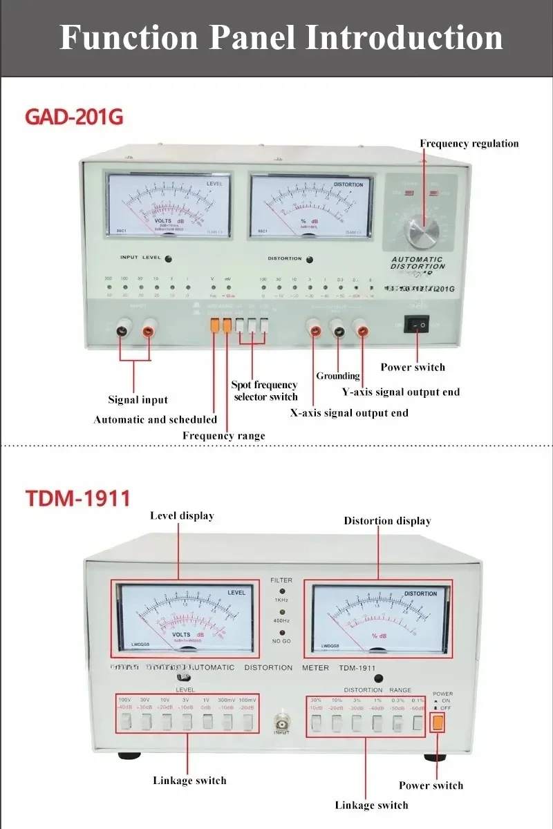 

GAD-201G Audio Distortion Tester Automatic Continuous Adjustable AC Voltage 1mv-300Vrms Measurement 12 Gear Instrument