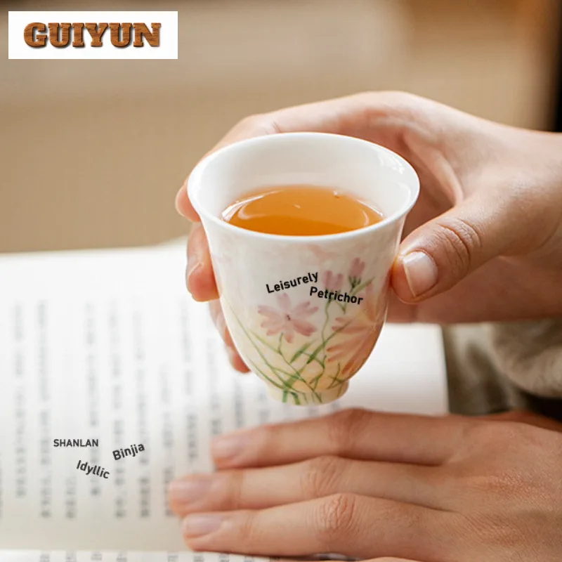 2 قطعة/الوحدة رسمت باليد فراشة وزهرة فنجان الشاي وعاء الشاي القديم إبريق الشاي تذوق كوب شخصي Chazhan ماستر أكواب للشاي 70 مللي