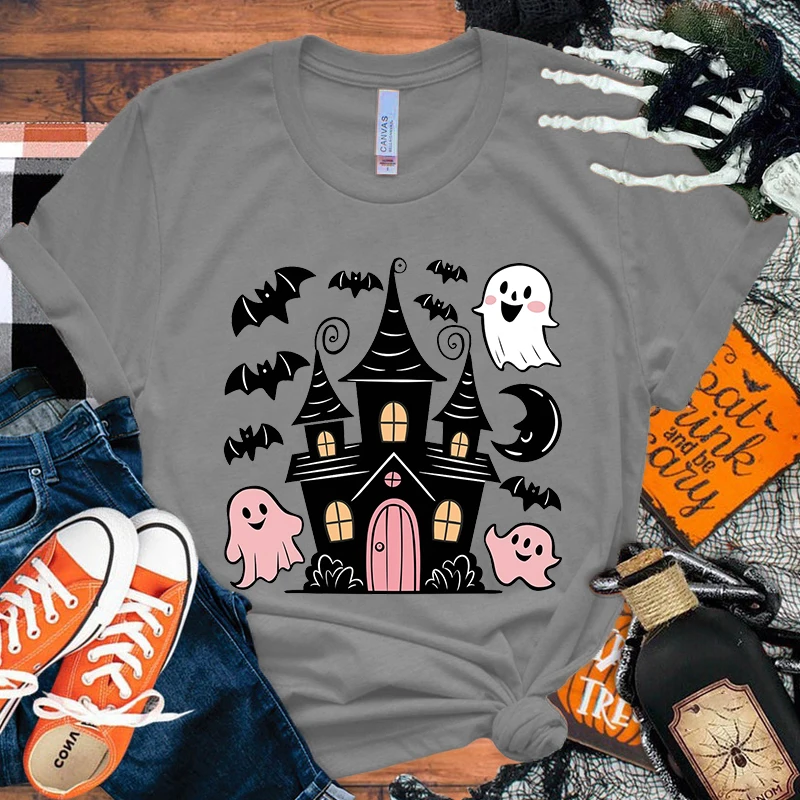 Halloween Bat Boo T Shirt Women Casual Personality Round Neck Short Sleeve Fashion T Shirt 10 Colors Plus Size Xxs-4Xl