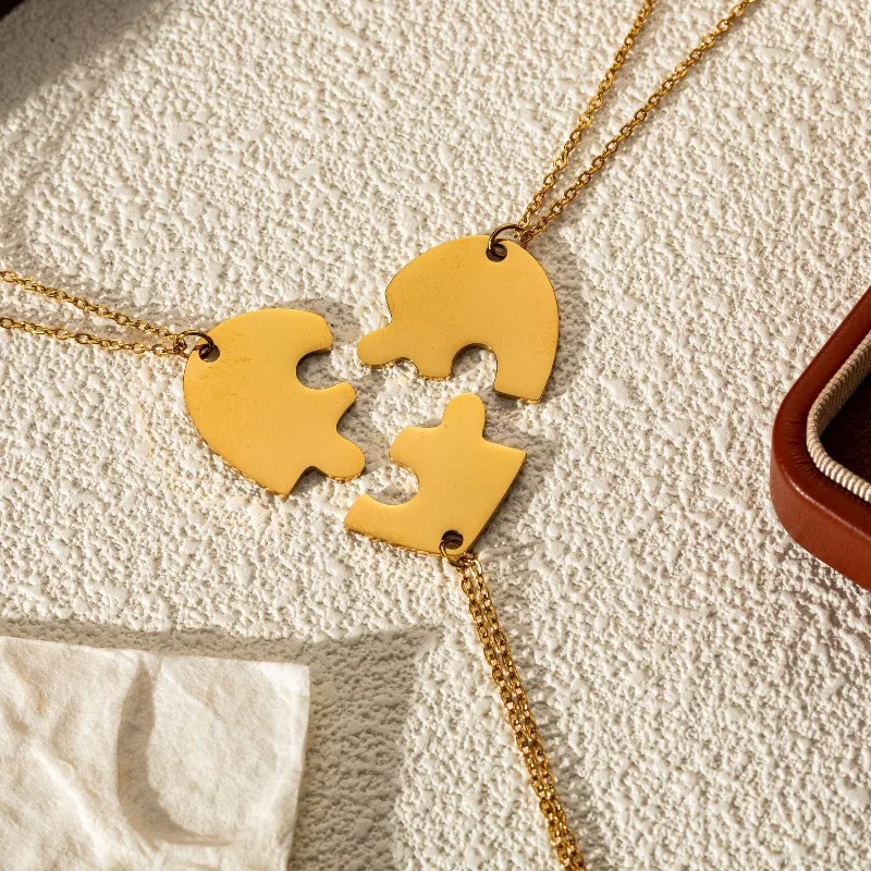 Love Puzzle Engraved Stainless Steel Necklace Pendant Gold DIY Name Love Neck Decoration Jewelry Ins Style Friend's Gifts