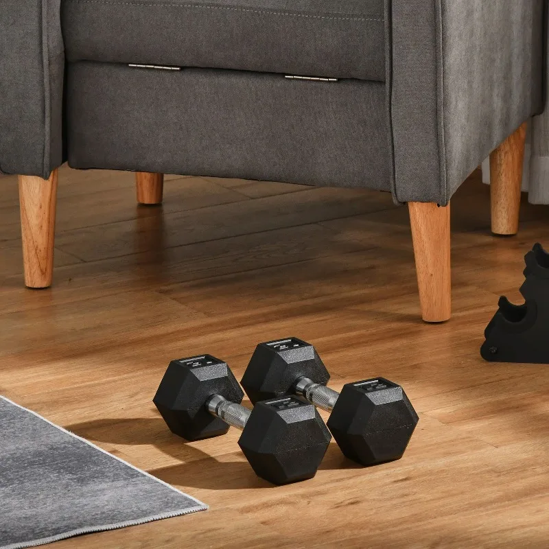 

Rubber Hex Dumbbell Set Non-Slip Ergonomic Grip Free Weights for Home Gym Workout Arm Building Floor Protection 24 Pound