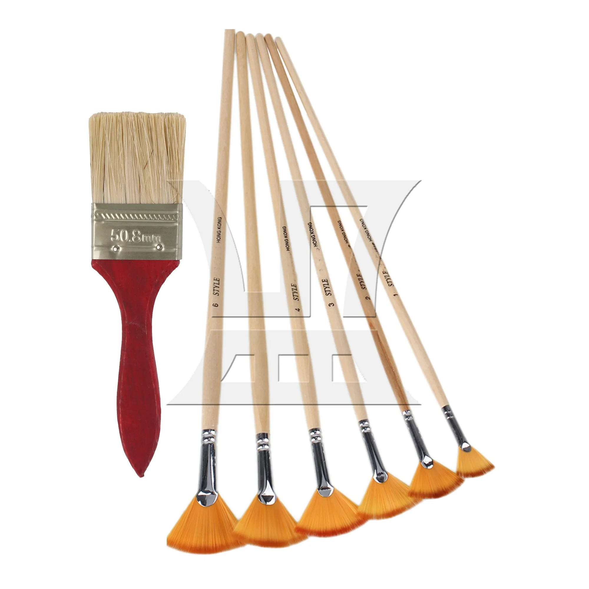 

7 Pcs Nylon Paint Brushes & 2" Painting Brush with Redwood Color Handle