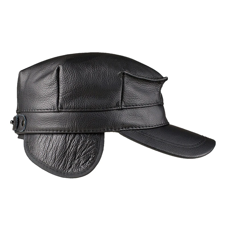 Men's Winter 100% Real Leather Cowhide Ear Flap Trucker Cap Beret Golf Newsboy Hats/Caps