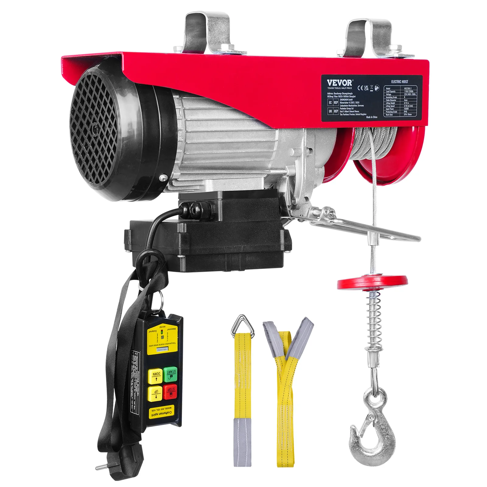 SucceBuy 400-1000kg Elektrische takel Hijskraan Kabeltakellier voor boot Auto Garage Lift met bedrade afstandsbediening Lifter