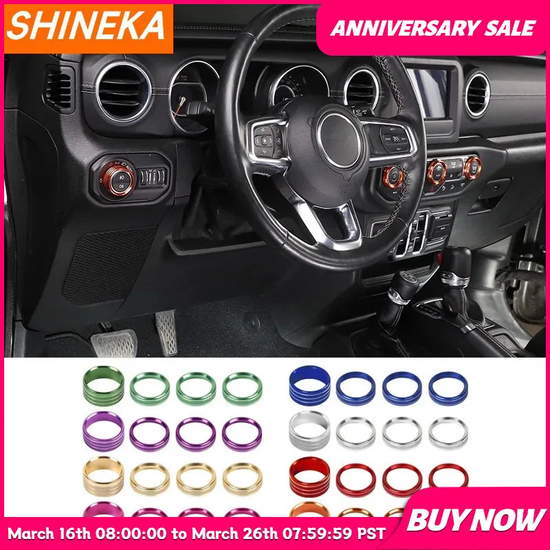 SHINEKA Interior Accessories for Jeep Wrangler JL 2018-2022 Car Headlight Air Conditioning Switch Knob Button Decoration Ring