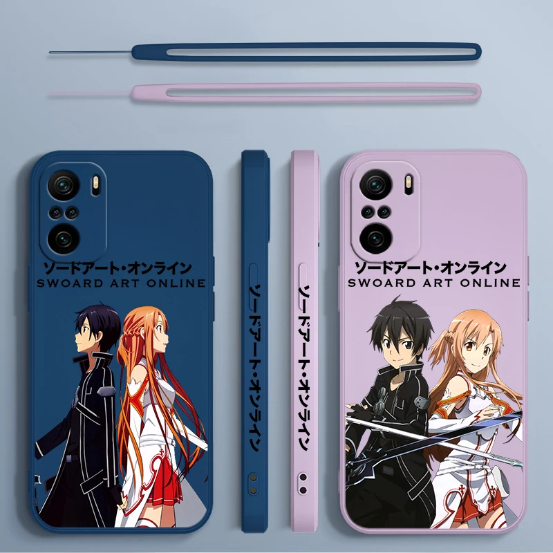 Sword Art Online Anime For Xiaomi Redmi Note 13 12 12Pro 11 11S 11T 10S 10 Pro Plus 5G Liquid Left Rope Phone Case