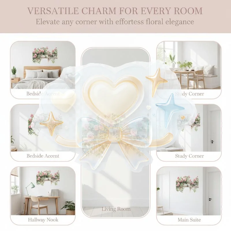 Watercolor Rose Fence Wall Art Decal Removable Self-Adhesive Waterproof Sticker for Dining Room Corridor Home Decoration