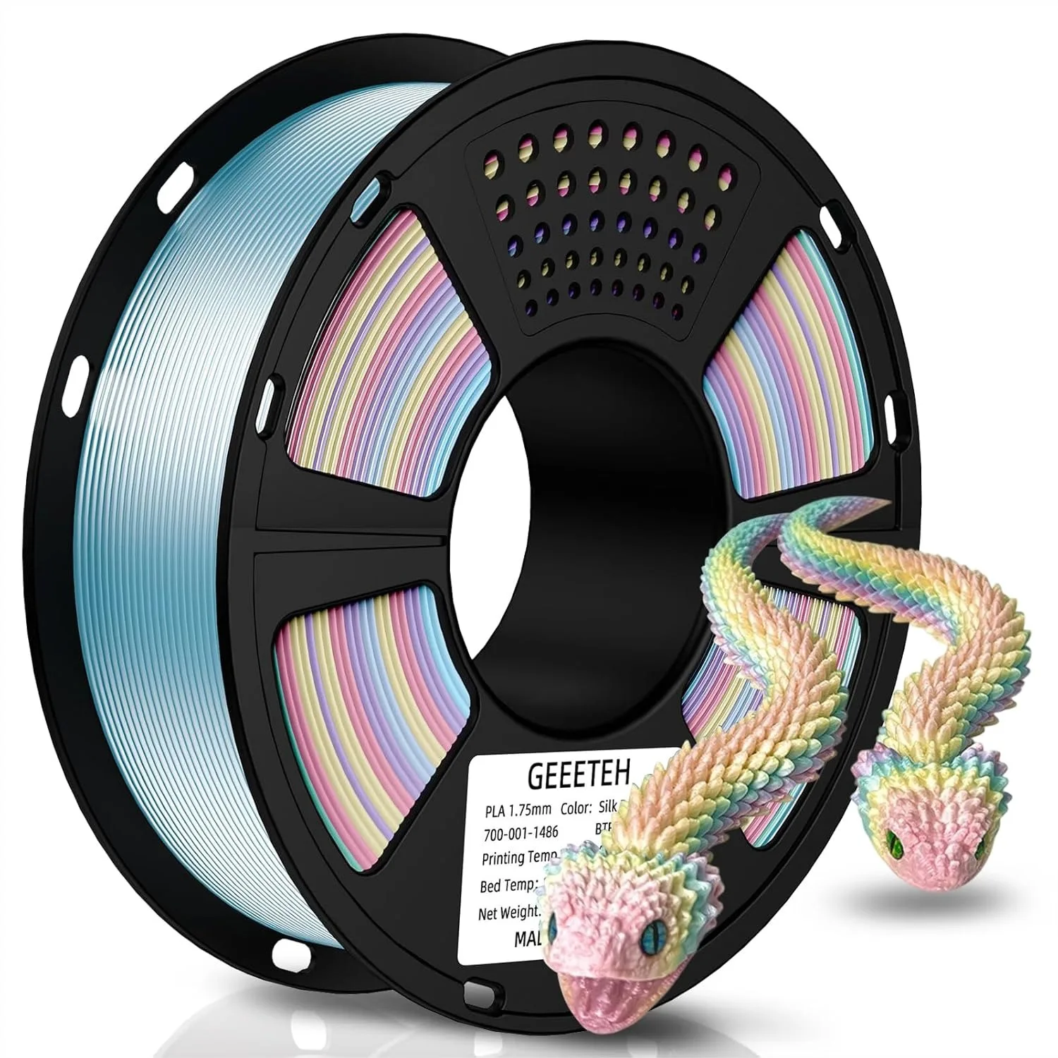 

Silk Rainbow PLA Filament 1.75mm, 3D Printer Filament 1kg Spool, Shiny Multicolor Gradient with Ultra-High Gloss, +/-0.03mm