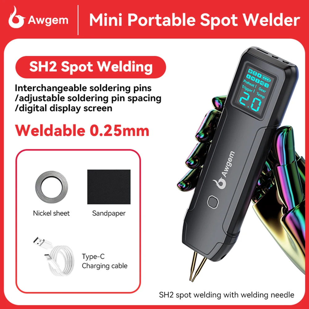 Awgem Spot Welding Machine 90 Gears DIY Handheld Portable Adjustable Welder for 18650 Lithium Battery Spot Welding Tool