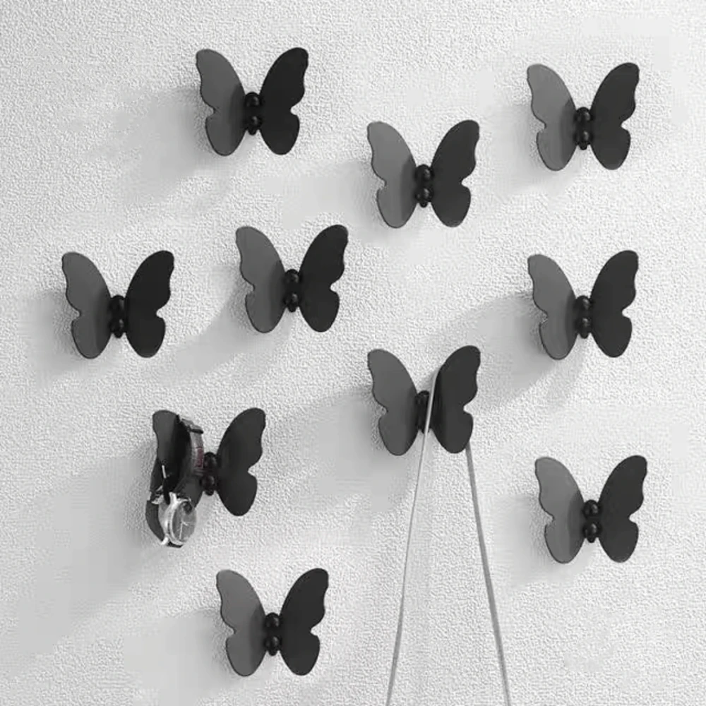 Matte Black Simple Space Aluminum Butterfly Hook Bedroom Coat Hook Three-Dimensional Decorative Butterfly Creative Wall Hanging