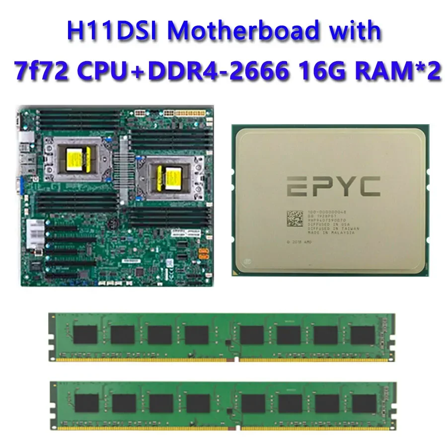 

Для материнской платы Supermicro H11DSI Socket SP3 + EPYC 2*7F72 24C/48T 240 Вт TDP ЦПУ процессор 2 шт. * 16 Гб DDR4 2666 МГц * 2 ОЗУ REV2.0