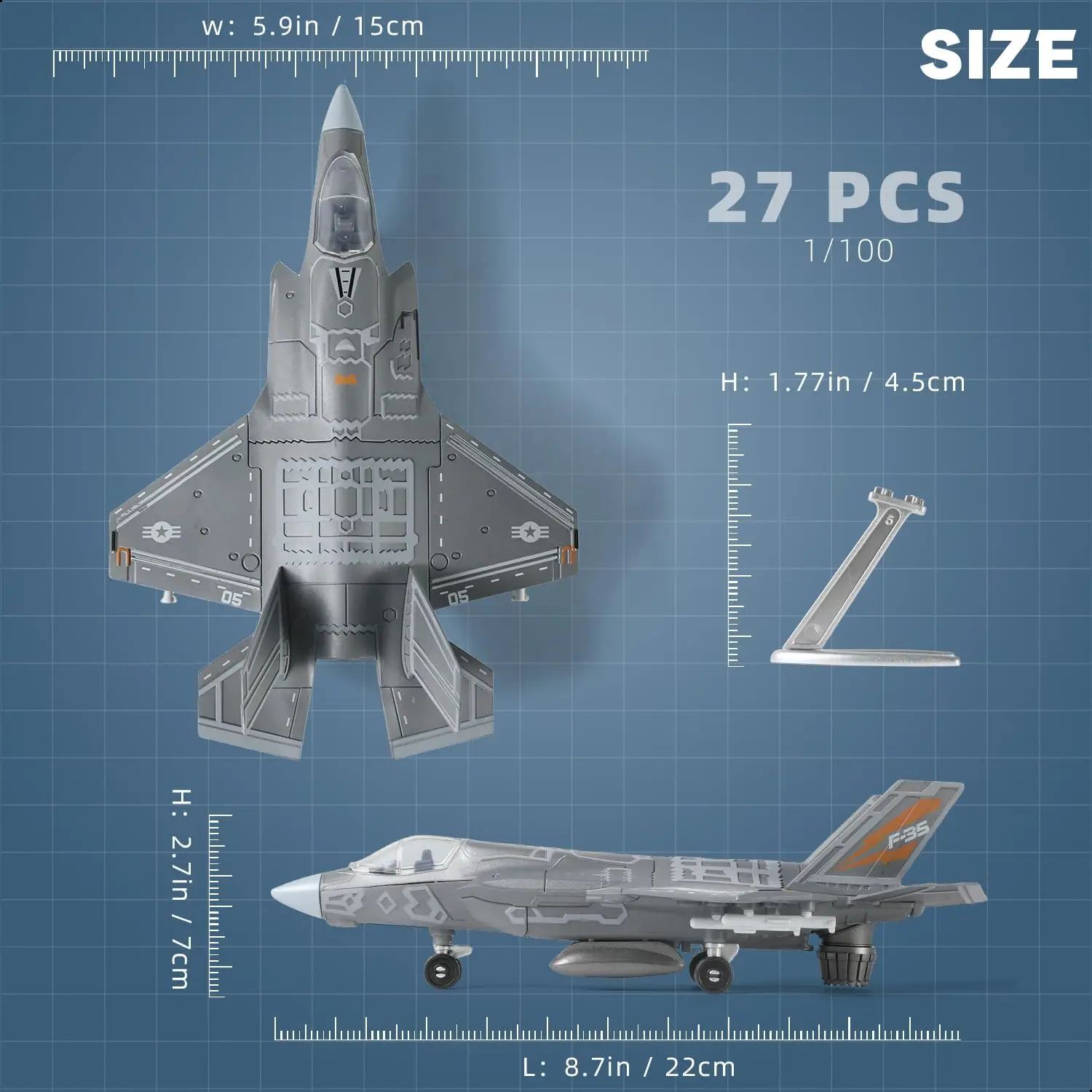 1:72 Scale F-35 Fighter Jet Quick Build Model Kit Plastic Millitary Airplane Toy Assembly Aircraft Model with Stand Gift for Kid