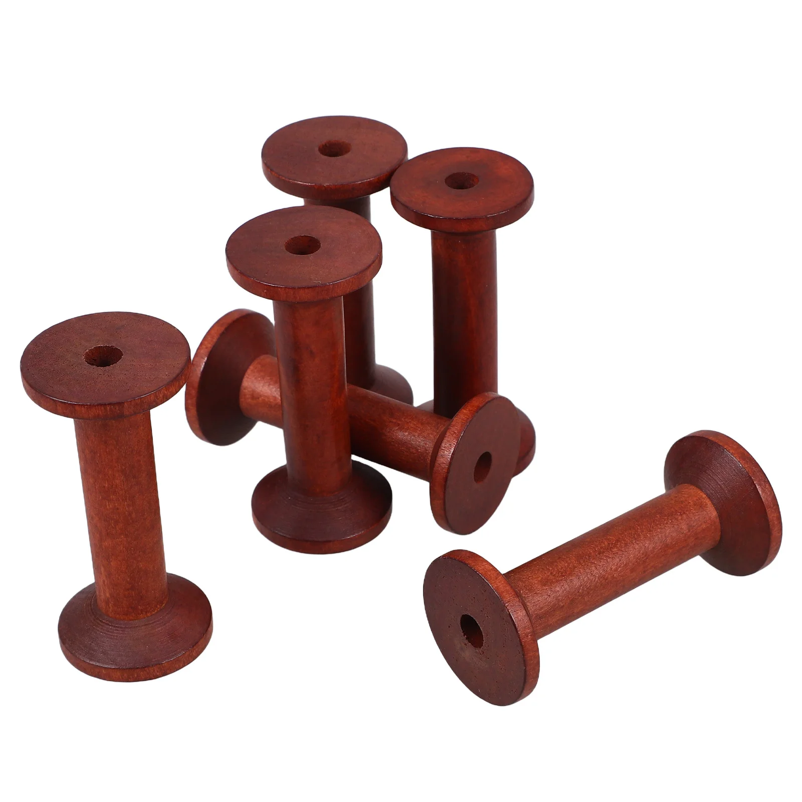 

6Pcs Vintage Wooden Thread Spools Set Compact Sewing Organizer for Craft Yarn Winding and Embroidery Storage Wood Bobbins
