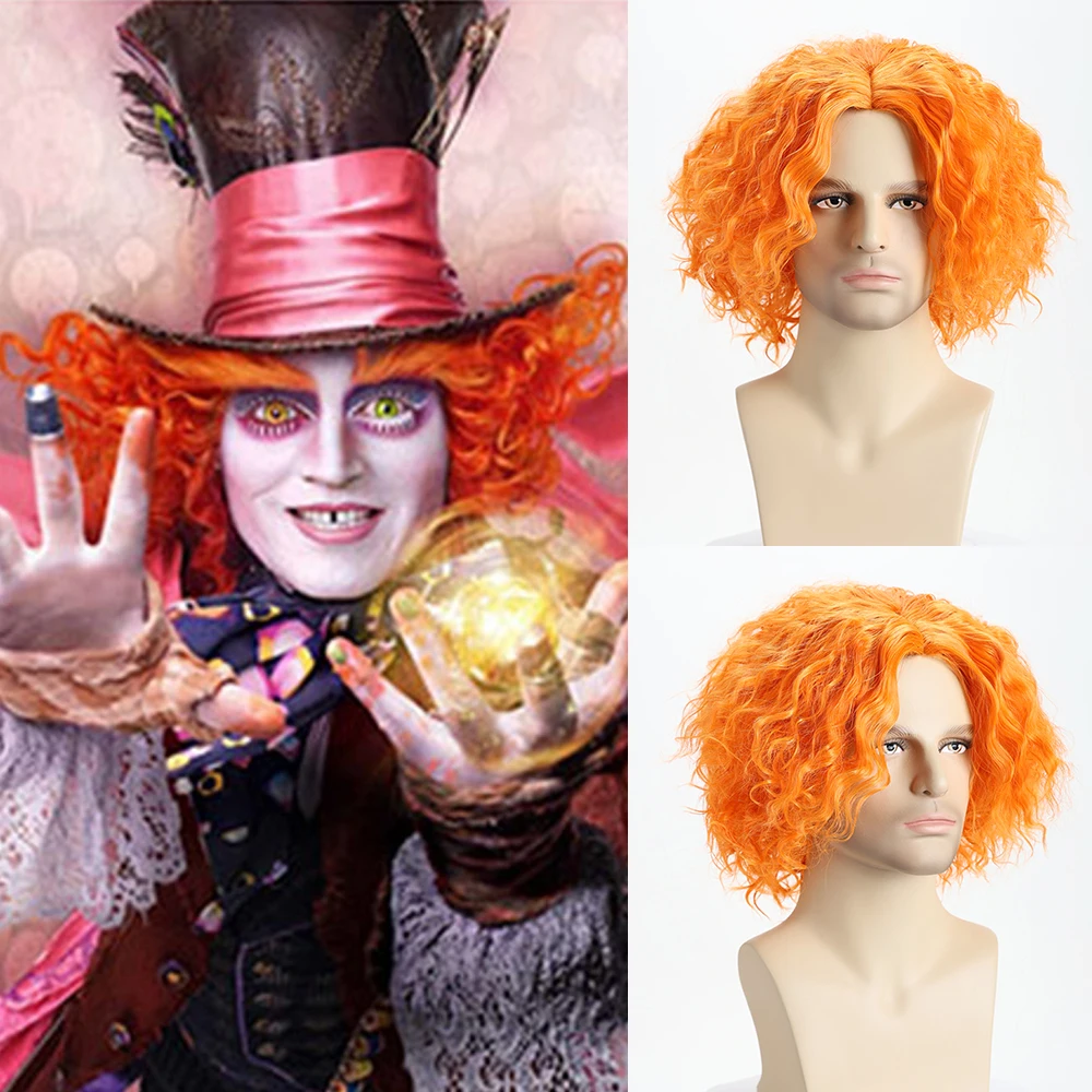 

12-дюймовые синтетические парики для мужчин, оранжевый короткий кудрявый парик, парик для косплея в стиле аниме, для костюмированной вечеринки на Хэллоуин