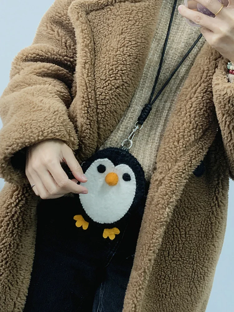 Handmade Wool Felt Coin Purse Neck Hanging Key Pouch Earphone Card Decorative Bag for Students Parent-Child Universal Use