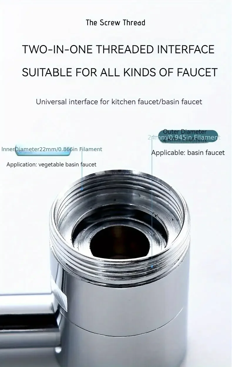 1 Stück 1080 ° Schwenkbarer Küchenarmatur-Verlängerung aus Edelstahl, universell, spritzwassergeschützt, Dual-Modus, Badezimmer-Waschbecken-Zubehör mit Adapter – Detail 5