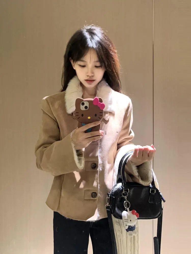 

Американский ретро воротник Plu Jaet женский зимний маленький размер Slim Fit Thi теплый меховой кожаный воротник с внутренней верхней частью тела