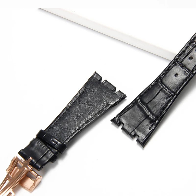 Untuk Audemars Piguet Royal Oak Gelang Jam Kulit Sapi 26Mm Gesper Baja Padat Antarmuka Cekung Ganda Aksesori Tahan Air Tahan Lama