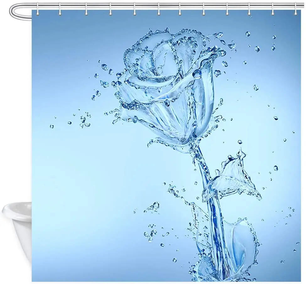 Floral Shower Curtain Flower Water Drops Rose Flowers Polyester Fabric Bathroom Bath Curtains with Hooks