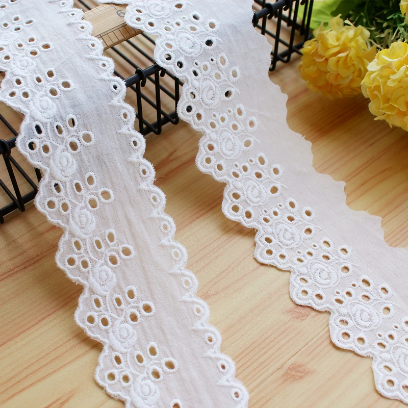 Pure Cotton Flower Lace Fabric, Wavy Edge, Soft, Baby Clothing Accessories,Handmade DIY, Sewing Lace Trim, 10 Yards per Lot, 6cm