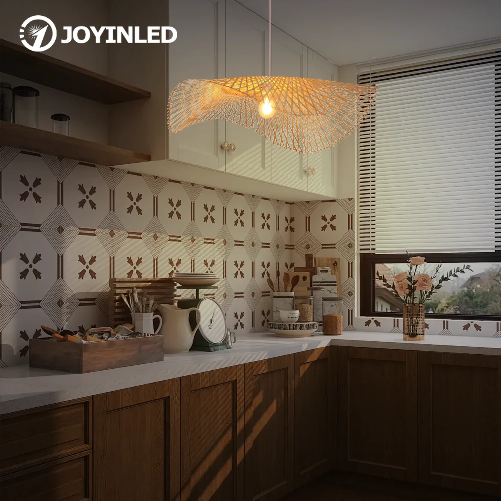 

JOYINLED 55CM Pendant Lighting Bamboo Lampshade Made in Home Decoration Light Mid-century for Living Room Restaurant Dining Room