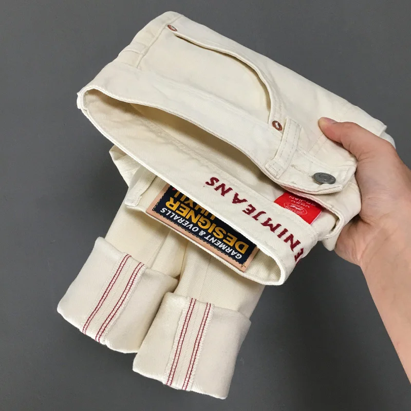 جينز أبيض عالي الجودة للرجال، طراز جديد لخريف 2025، بسيط، مقاس نحيف، أنبوب مستقيم، عصري، متعدد الاستخدامات، سروال طويل قديم #6