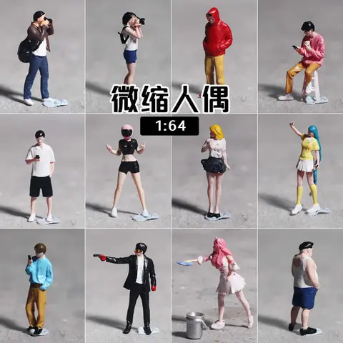 1:64 소형 수축 그림 미니 컬렉션 샌드 박스 장식 자동차 모델 장면 배열 어린이 장난감 선물