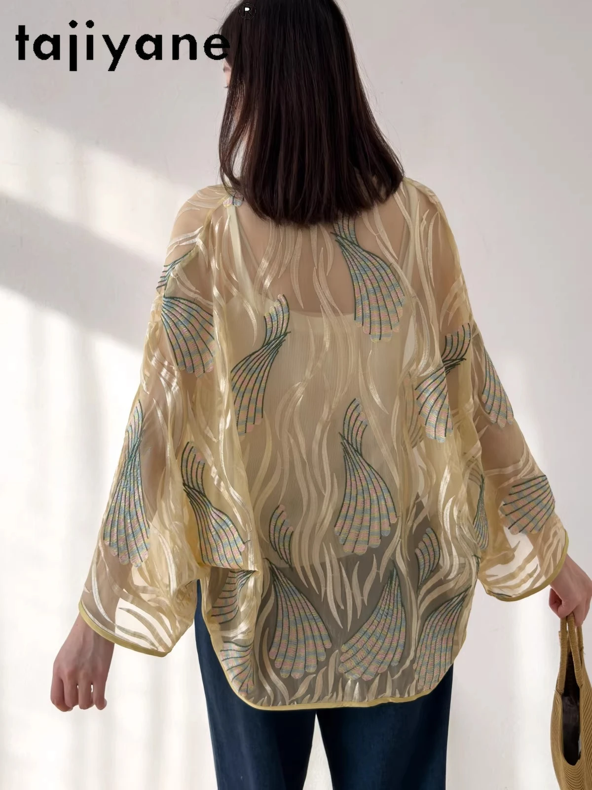 TAJIYANE 100% Natural Mulberry Silk Cardigan Woman Elegant Summer Silk Blouse Batwing Sleeve Tops Shirt Women Clothing 2026 Топ