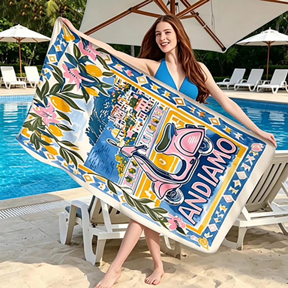 Scooter Lemon Vibrant Italian Coastal Scenery Super Soft Microfiber Beach Towel Perfect Bath Towel for Home And Travel