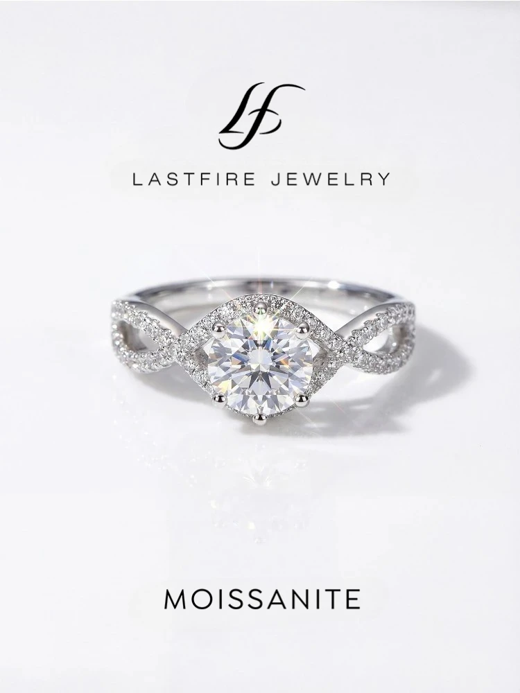 Runder 1CT Funkelnder Moissanit-Diamantring für Damen 925 Sterling Silber Gedrehte Ringe Verlobung Luxus-Schmuck