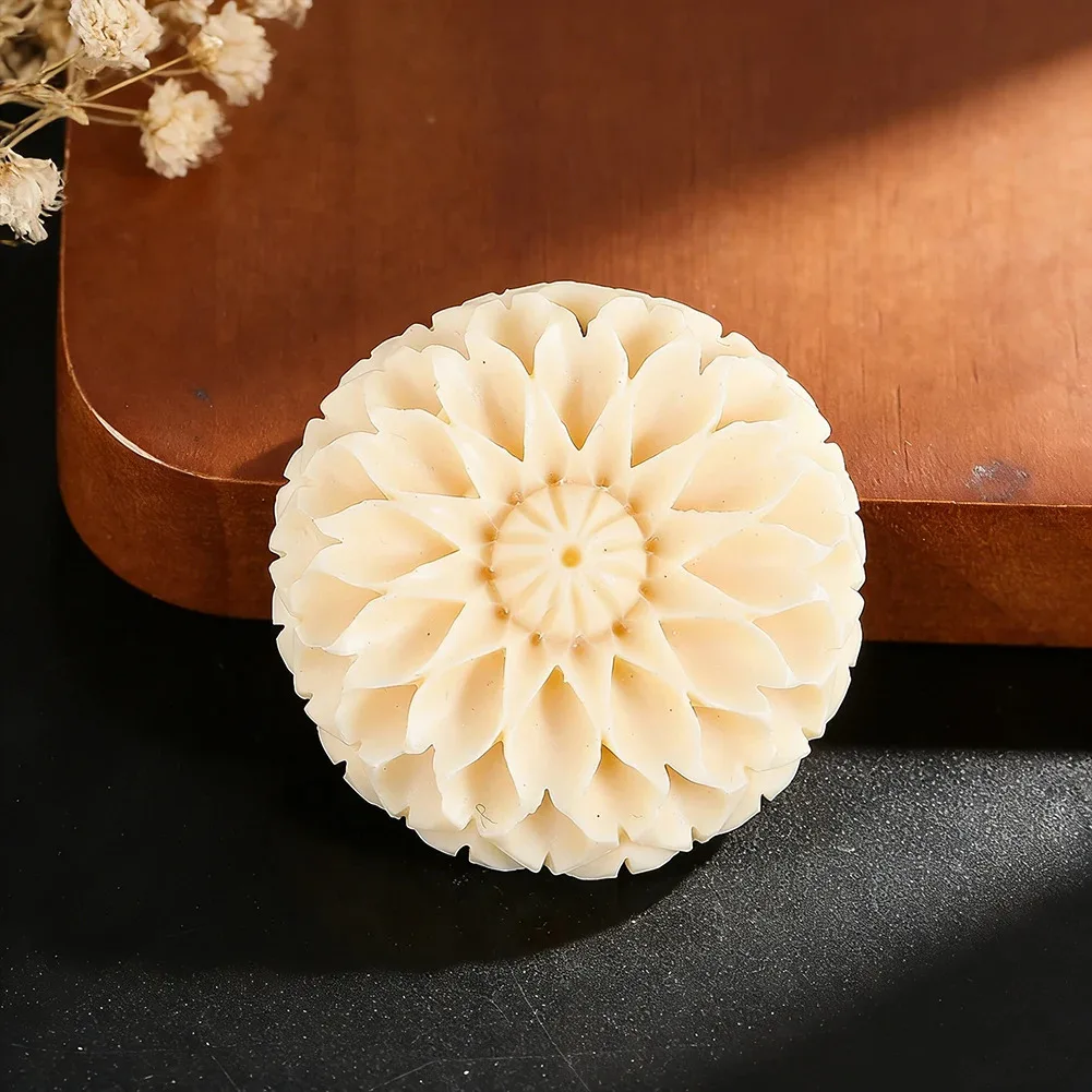 Natural Ivory Fruit Pendant, Vintage Hand-carved Circular Chrysanthemum Peony Flower Pattern, DIY Jewelry Making Accessory for N